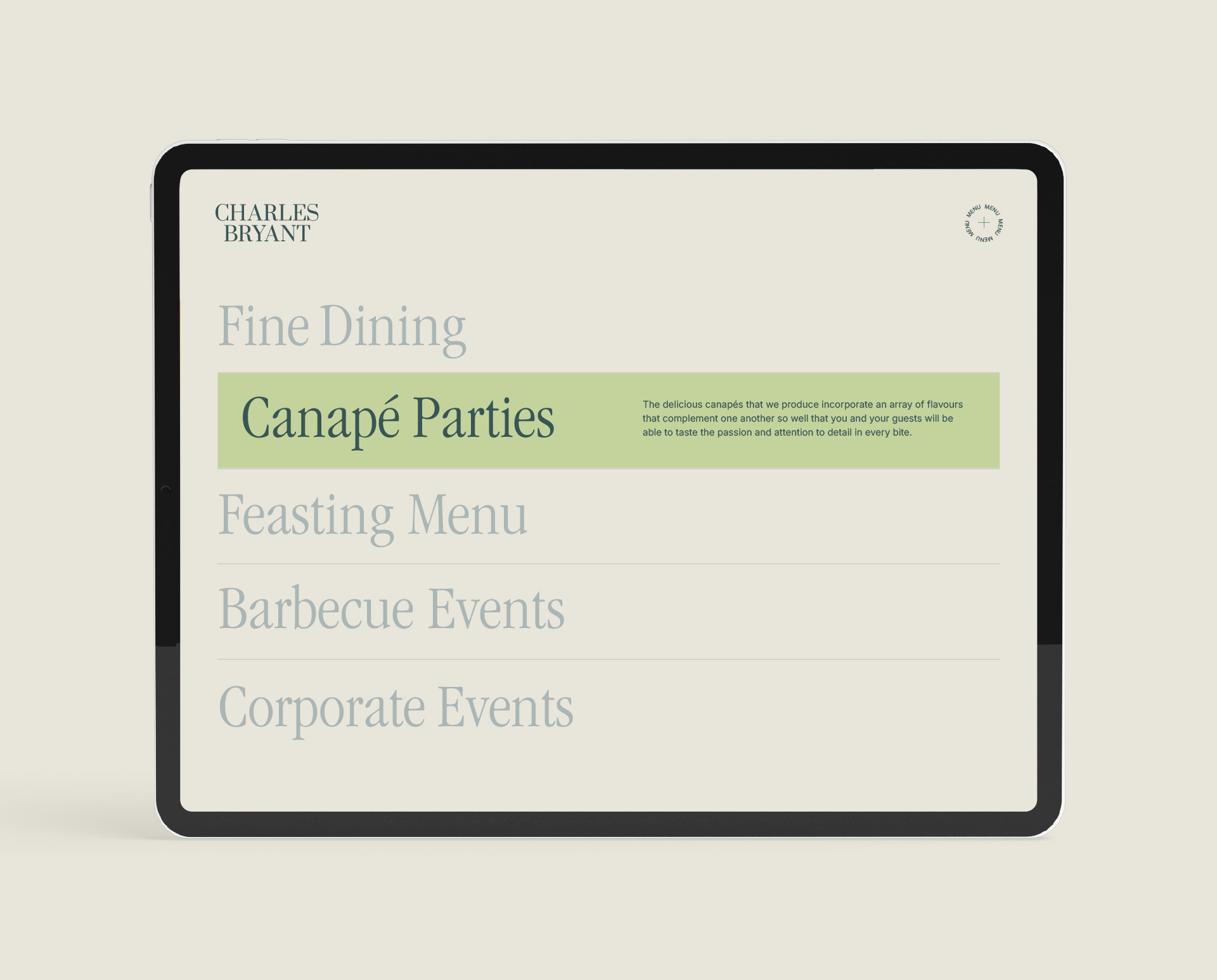 Website design on tablet